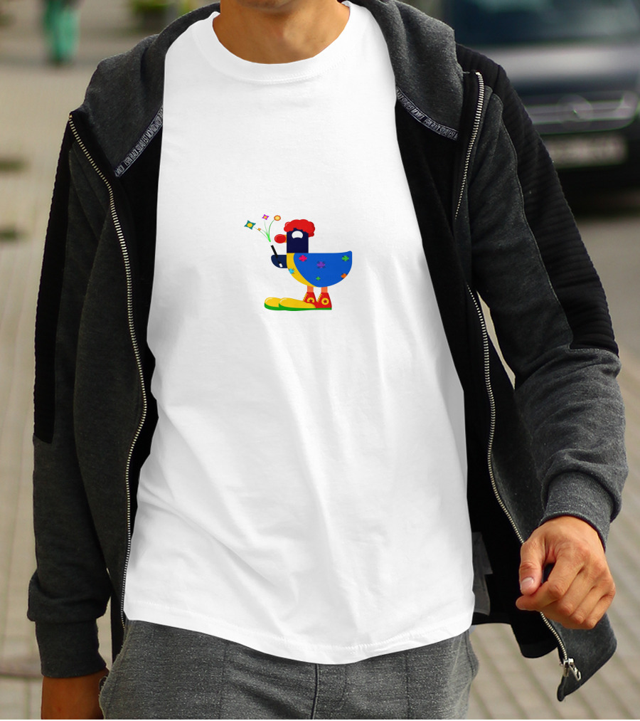 Kurzgesagt Space Clown Bird With Star Wand And Colorful T-Shirt