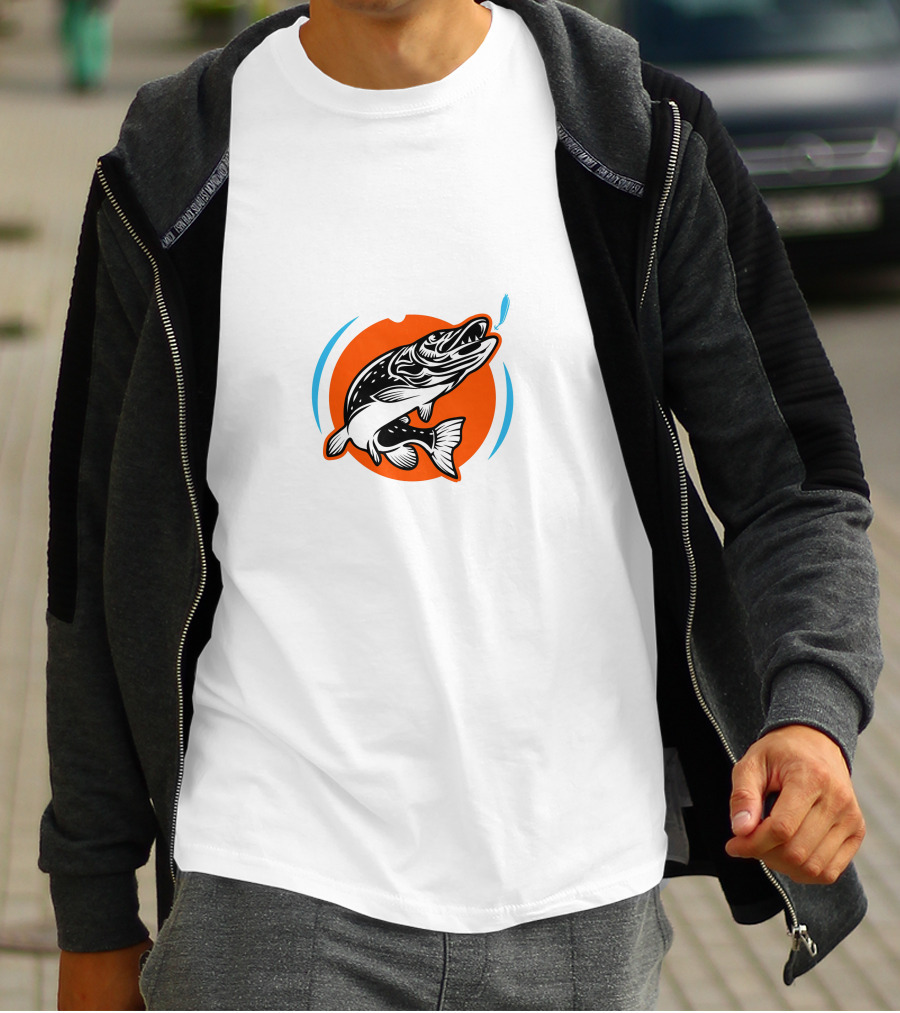 Amoskeag Lake Fish Graphic With Orange And Blue Accents T-Shirt