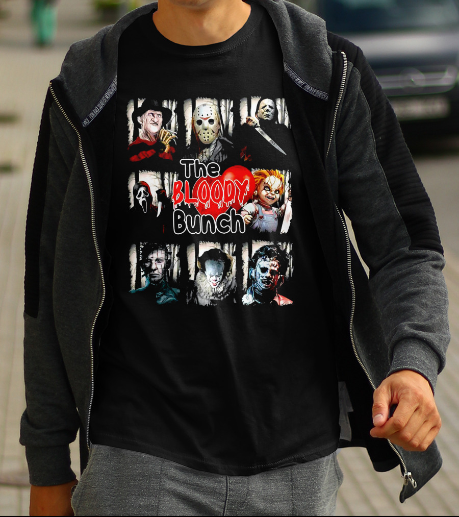 The Bloody Bunch Freddy Jason Michael Ghostface Chucky Pinhead Pennywise Leatherface T-Shirt