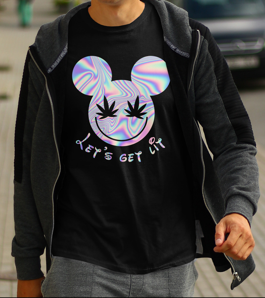 Let's Get Lit Psychedelic Mouse Face With Cannabis Eyes T-Shirt
