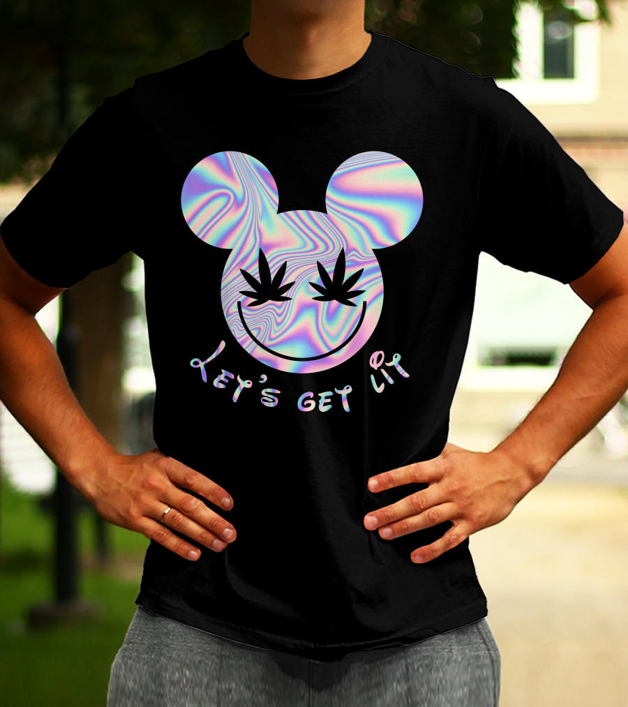 Let's Get Lit Psychedelic Mouse Face With Cannabis Eyes T-Shirt