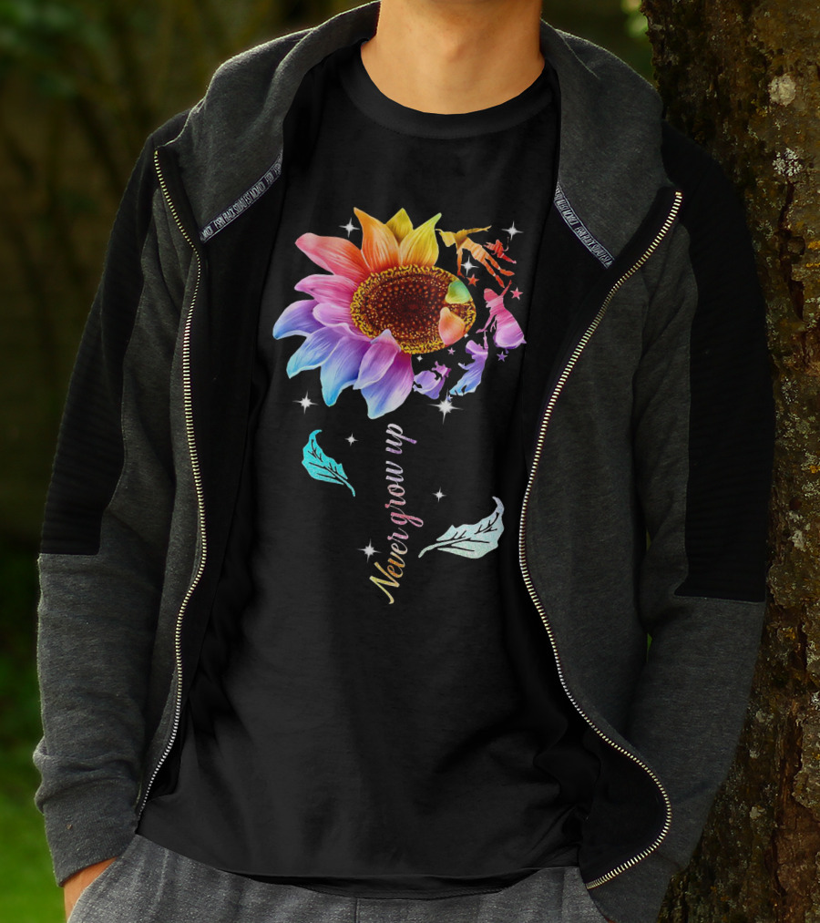 Never Grow Up Peter Pan Rainbow Flower Fantasy T-Shirt