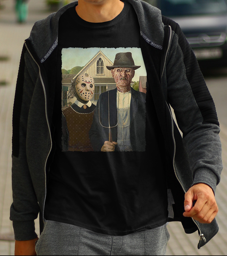 American Gothic Jason Freddy Horror Mashup T-Shirt