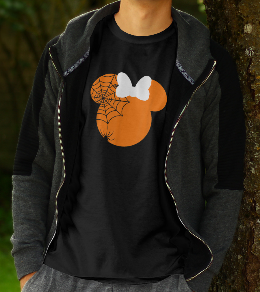 Cute Mouse Halloween Pumpkin With Bow And Spider Web T-Shirt