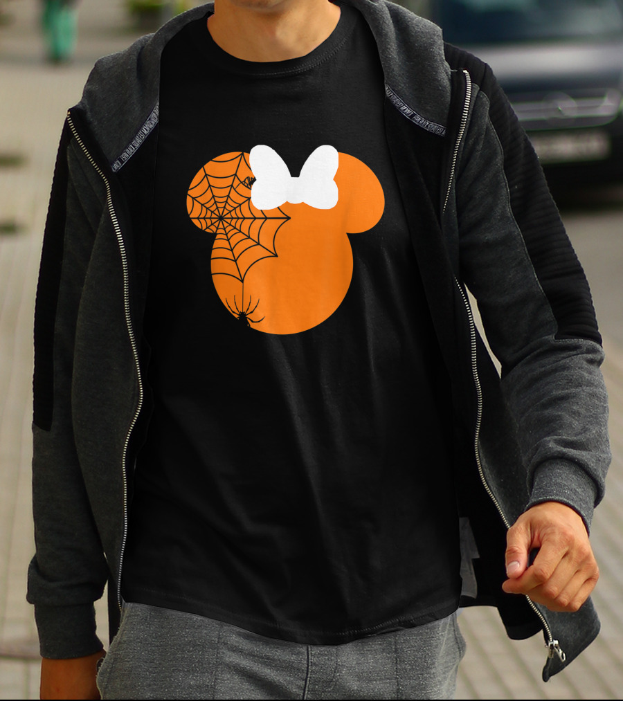 Cute Mouse Halloween Pumpkin With Bow And Spider Web T-Shirt