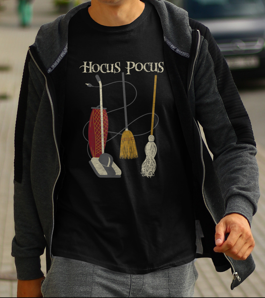 Hocus Pocus Witch Rides Vacuum Broom Mop T-Shirt
