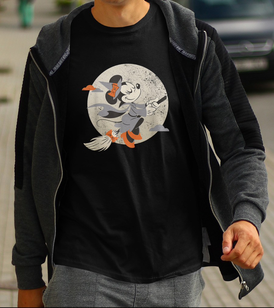 Disney Minnie Mouse Witch On Broomstick Full Moon Halloween T-Shirt