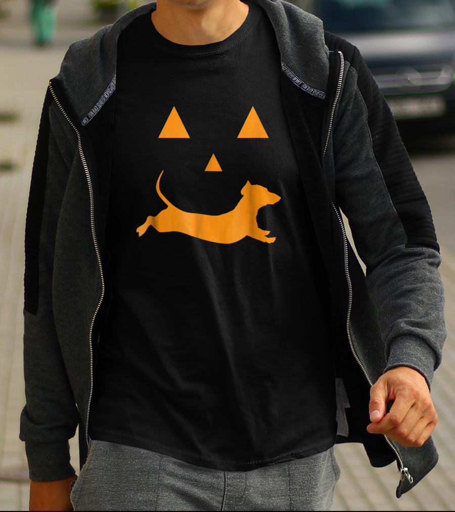 Halloween Pumpkin Face With Orange Dachshund T-Shirt