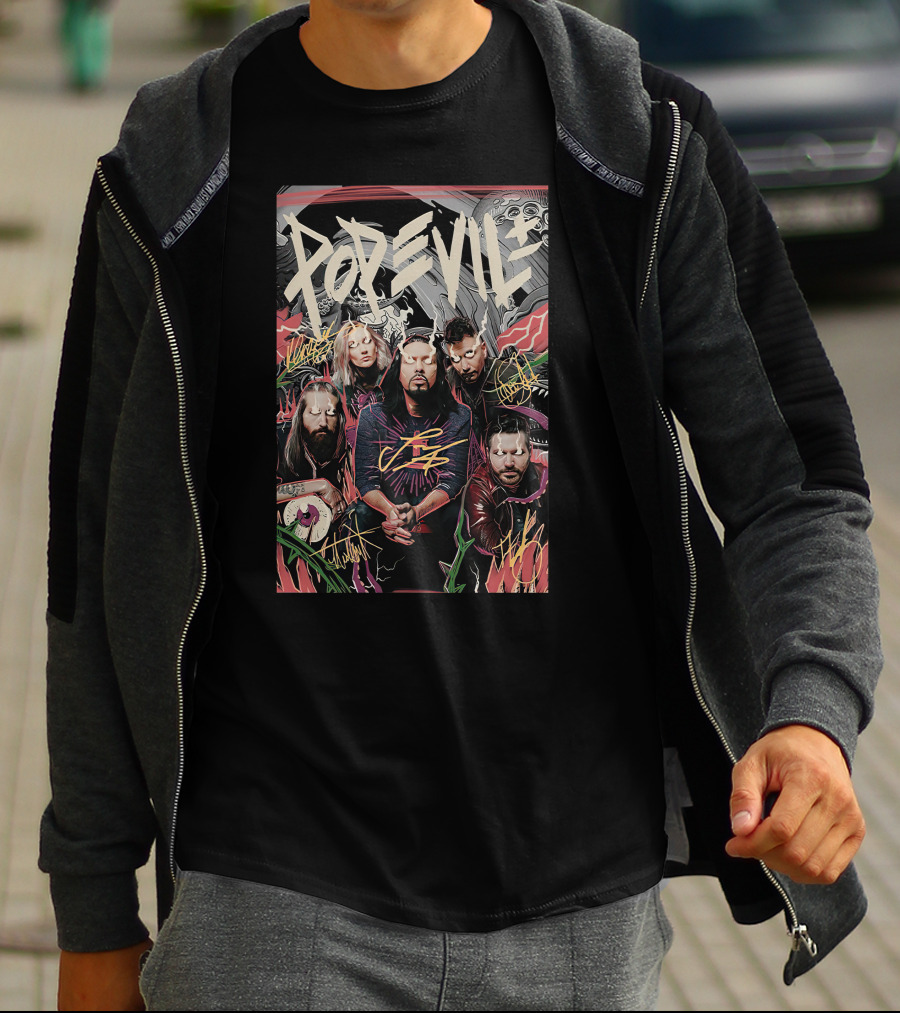 Pop Evil Band Signatures Comic T-Shirt