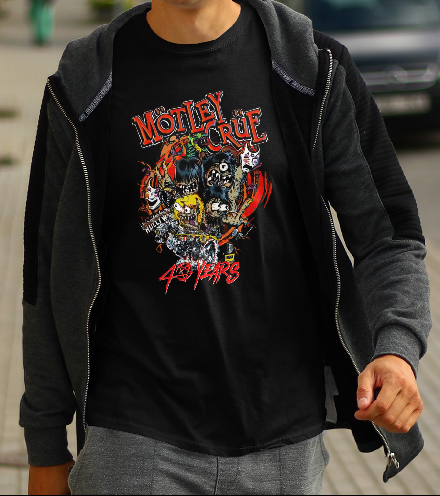Mötley Crüe 40 Years Motley Monsters Halloween Creepy Band Characters T-Shirt