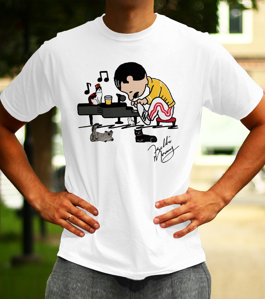 Freddie Mercury Signature With Cats And Piano Playful T-Shirt