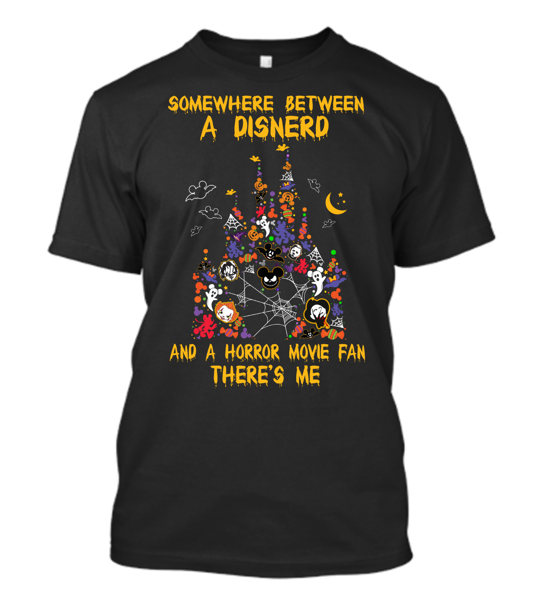 Somewhere Between A Disnerd And A Horror Movie Fan There's Me T-Shirt