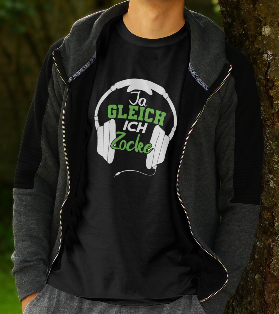 Ja Gleich Ich Zocke Headphones Gaming Humor T-Shirt