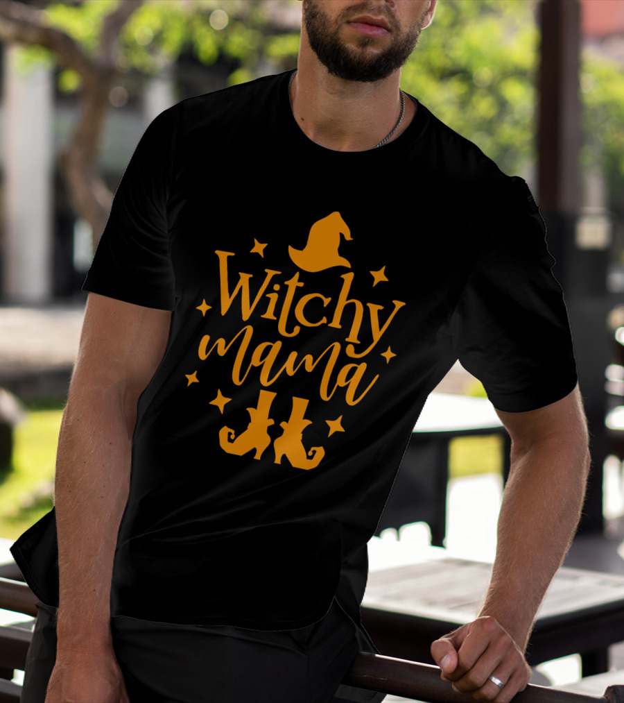 Witchy Mama Wizard Hat Boots Stars T-Shirt