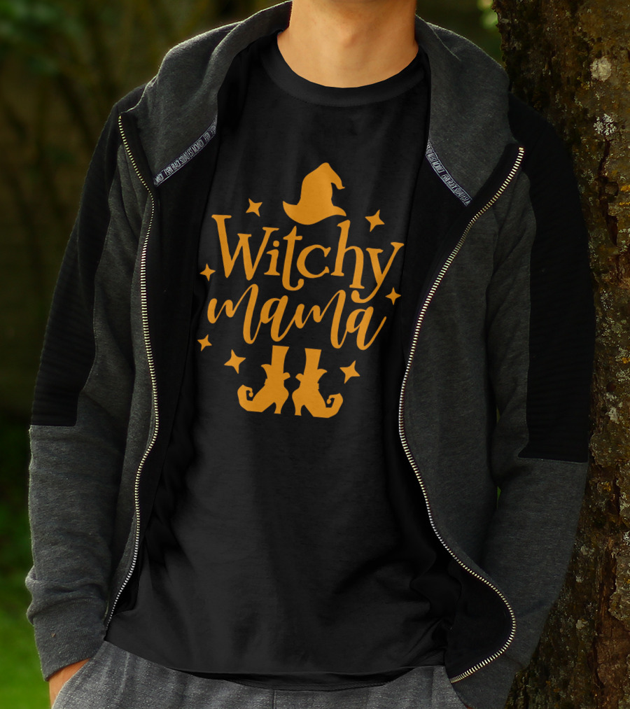 Witchy Mama Wizard Hat Boots Stars T-Shirt