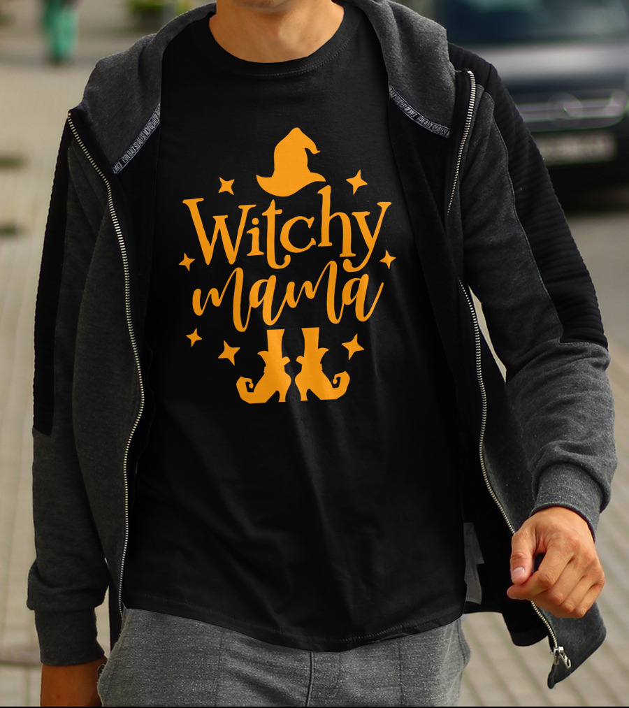 Witchy Mama Wizard Hat Boots Stars T-Shirt