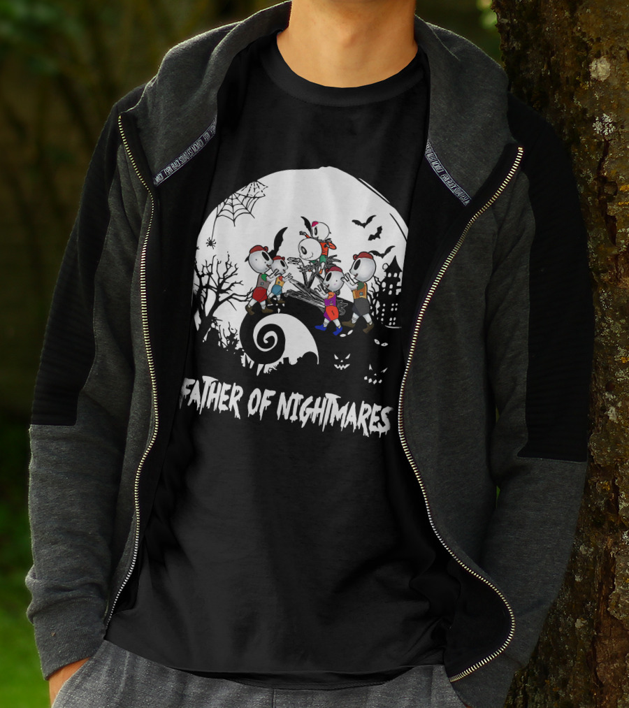 Father Of Nightmares Halloween Skeleton Kids Spooky Scene T-Shirt