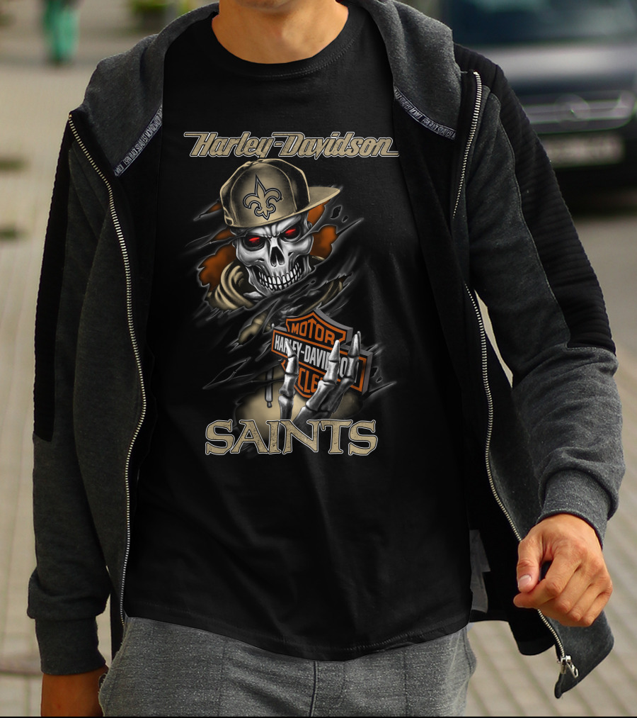 Harley Davidson Saints Skull With Fleur-De-Lis Cap T-Shirt