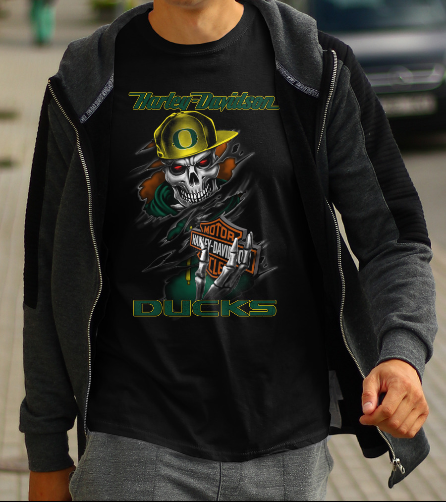 Harley Davidson Oregon Ducks Skull Motorcycle T-Shirt