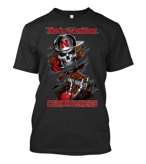 Harley Davidson Cornhuskers Skull With Cap T-Shirt