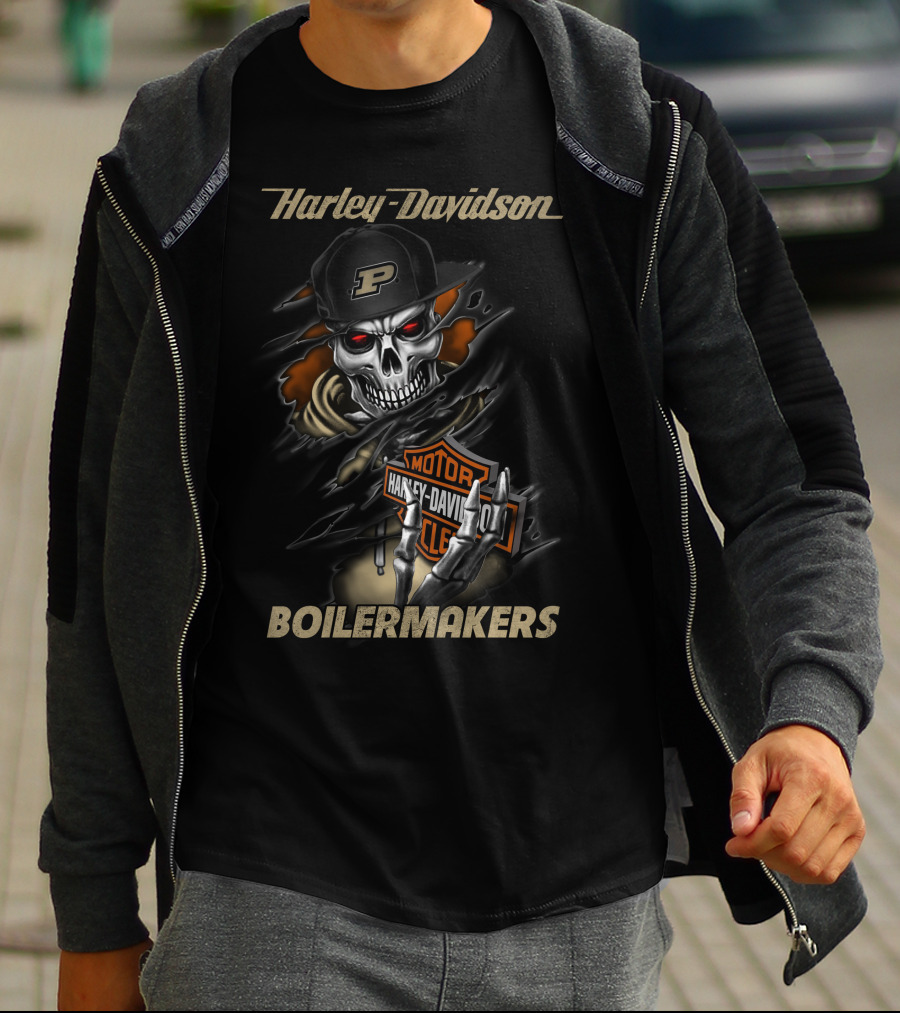 Harley Davidson Boilermakers Purdue Skull Motorcycles T-Shirt