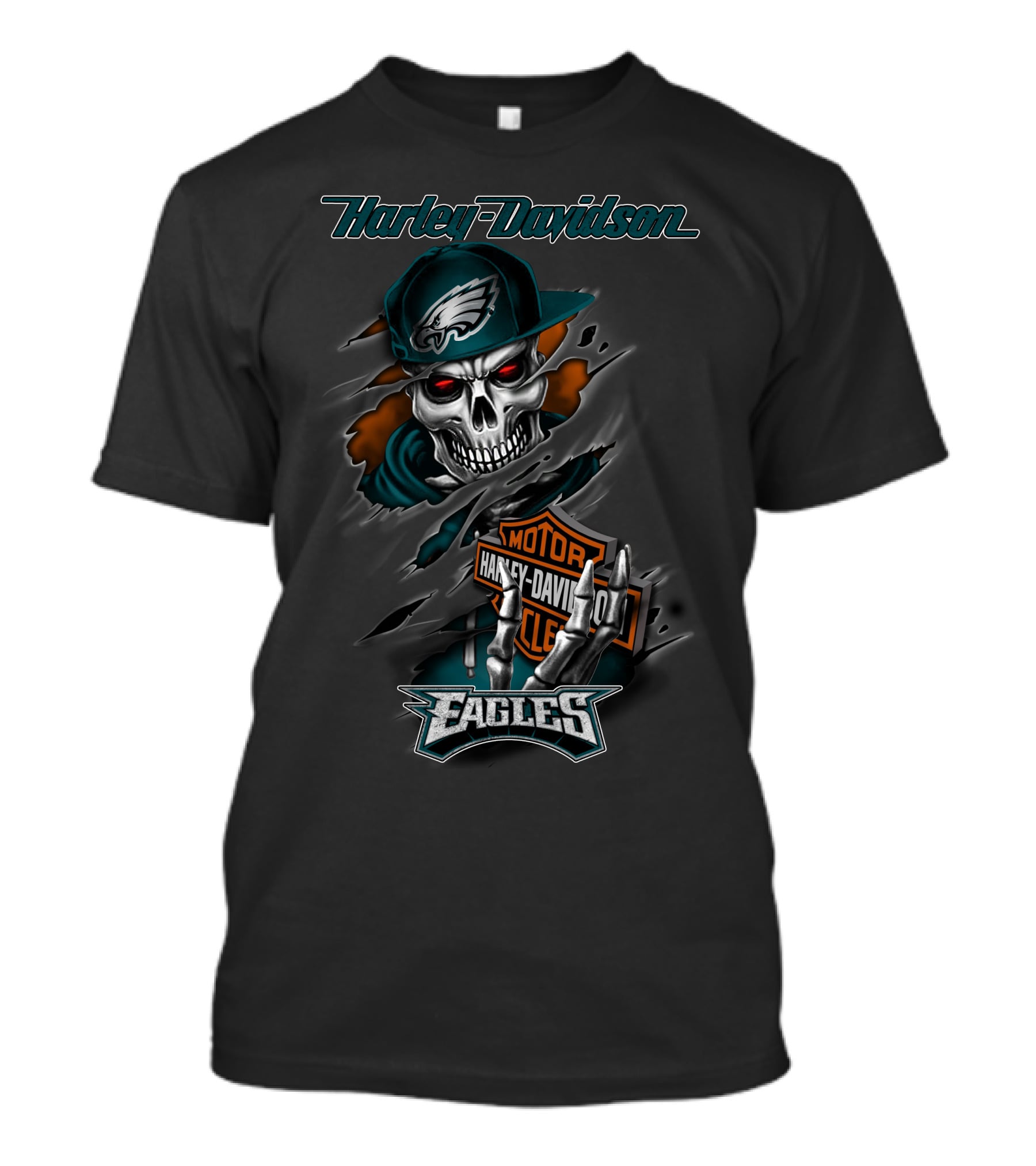 Harley Davidson Philadelphia Eagles Skeleton Motor Eagles T-Shirt