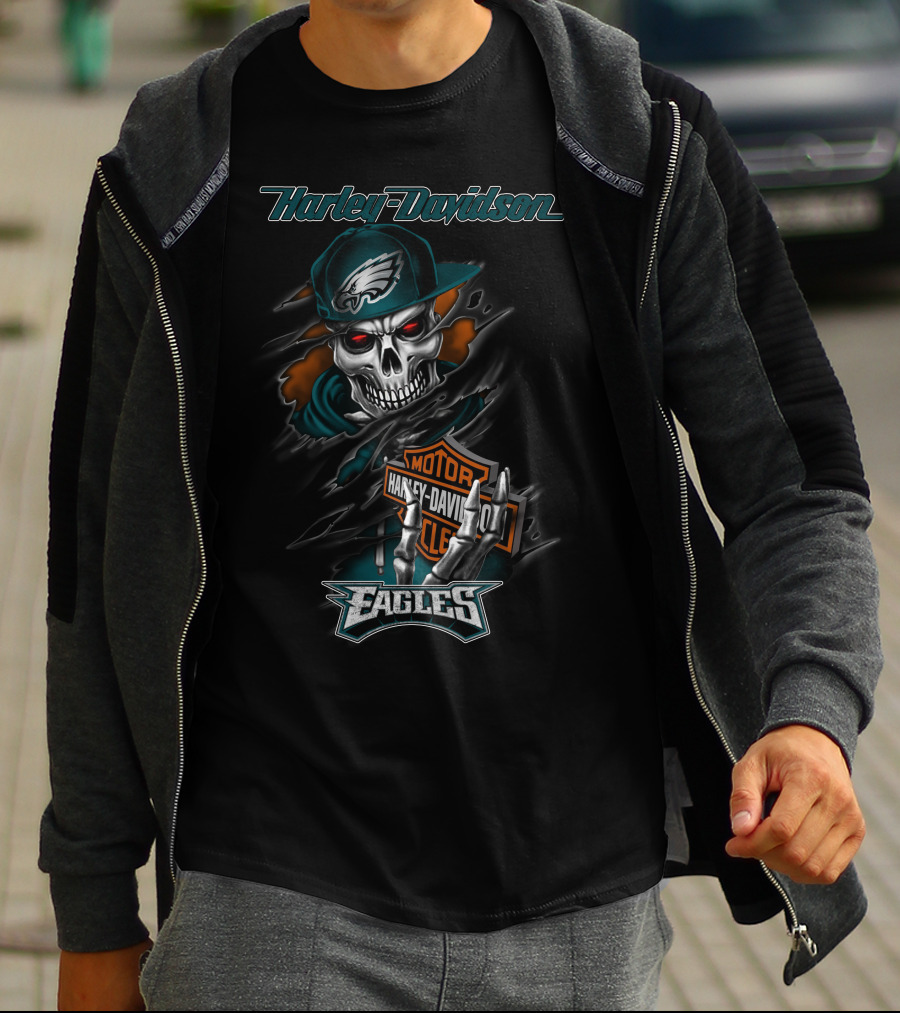 Harley Davidson Philadelphia Eagles Skeleton Motor Eagles T-Shirt
