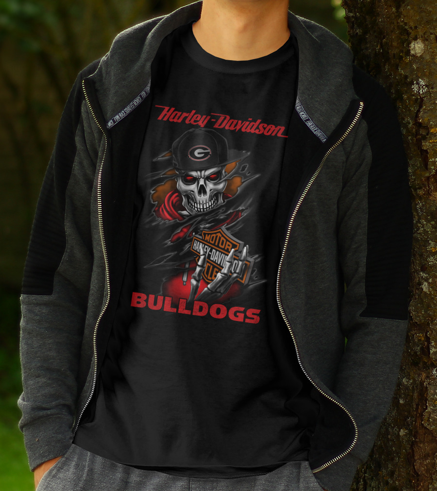 Harley Davidson Georgia Bulldogs Skeleton With Motor T-Shirt