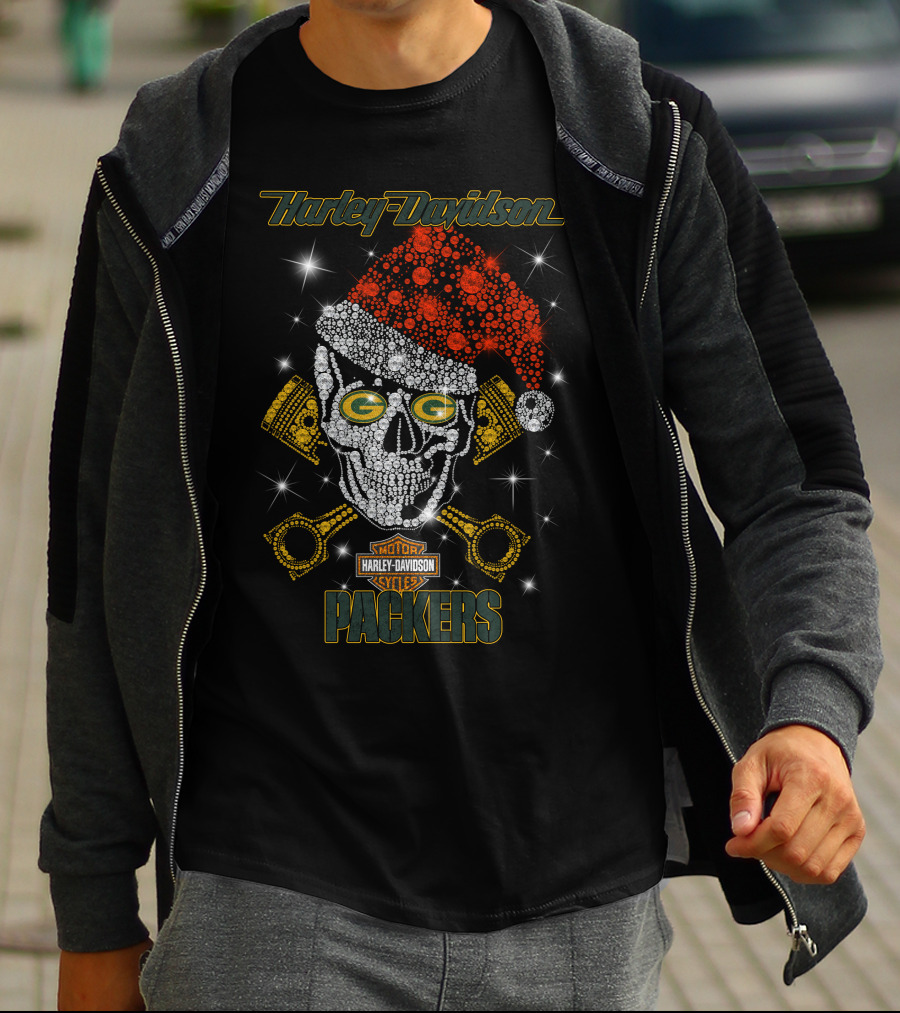 Harley Davidson Packers Skull Santa Hat Hd1026 Green Bay Packers T-Shirt
