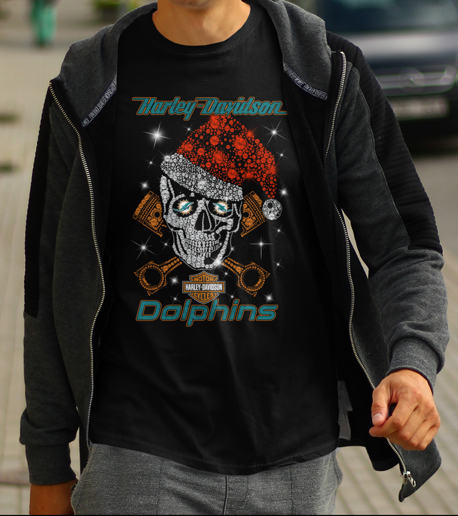 Harley Davidson Dolphins Santa Skull Artwork T-Shirt