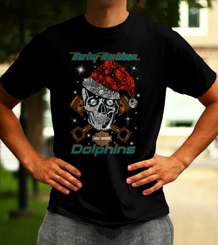 Harley Davidson Dolphins Santa Skull Artwork T-Shirt