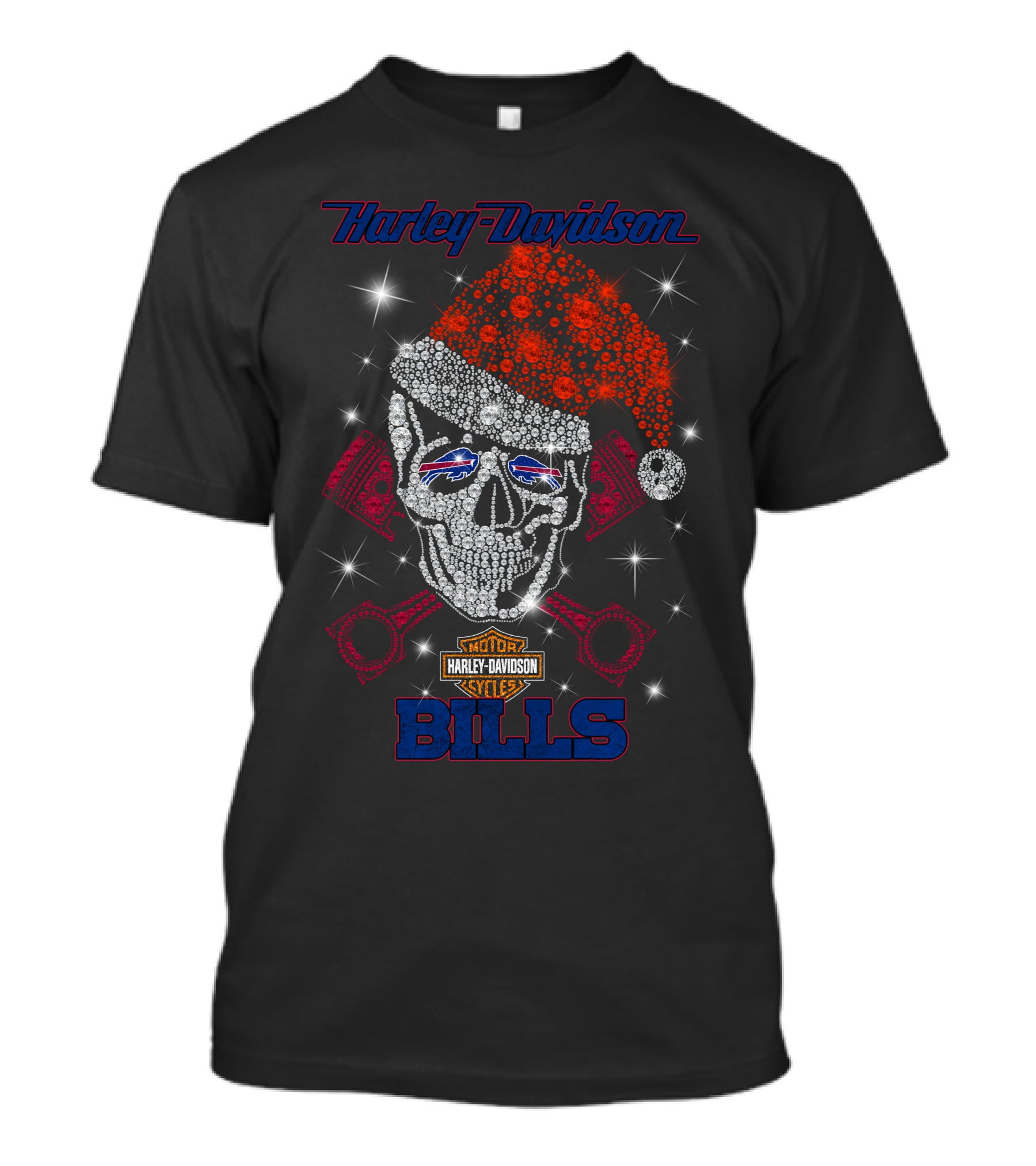 Harley Davidson Motor Cycles Santa Skull Buffalo Bills T-Shirt