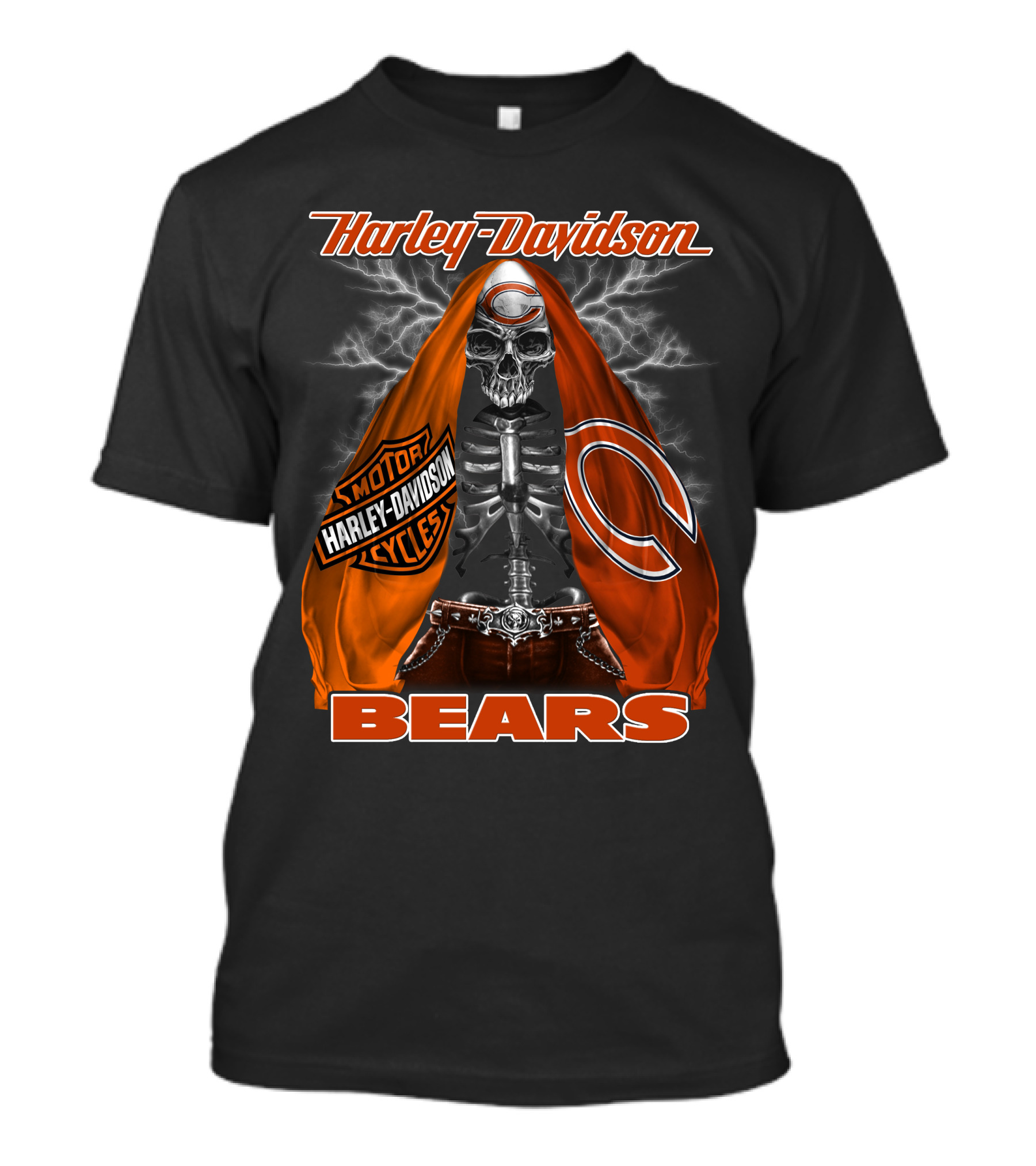 Harley Davidson Chicago Bears Skeleton Motorcycles T-Shirt
