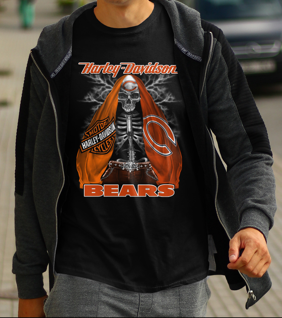 Harley Davidson Chicago Bears Skeleton Motorcycles T-Shirt