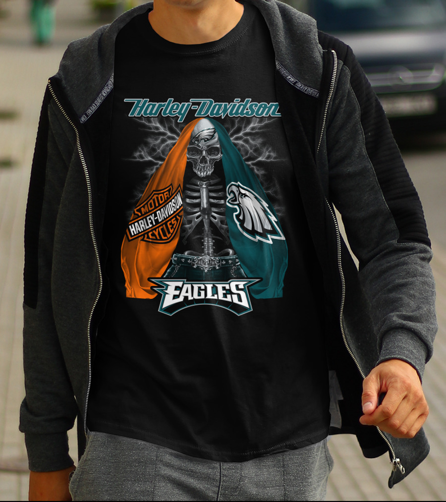 Harley Davidson Motorcycles Philadelphia Eagles Skeleton Edition T-Shirt