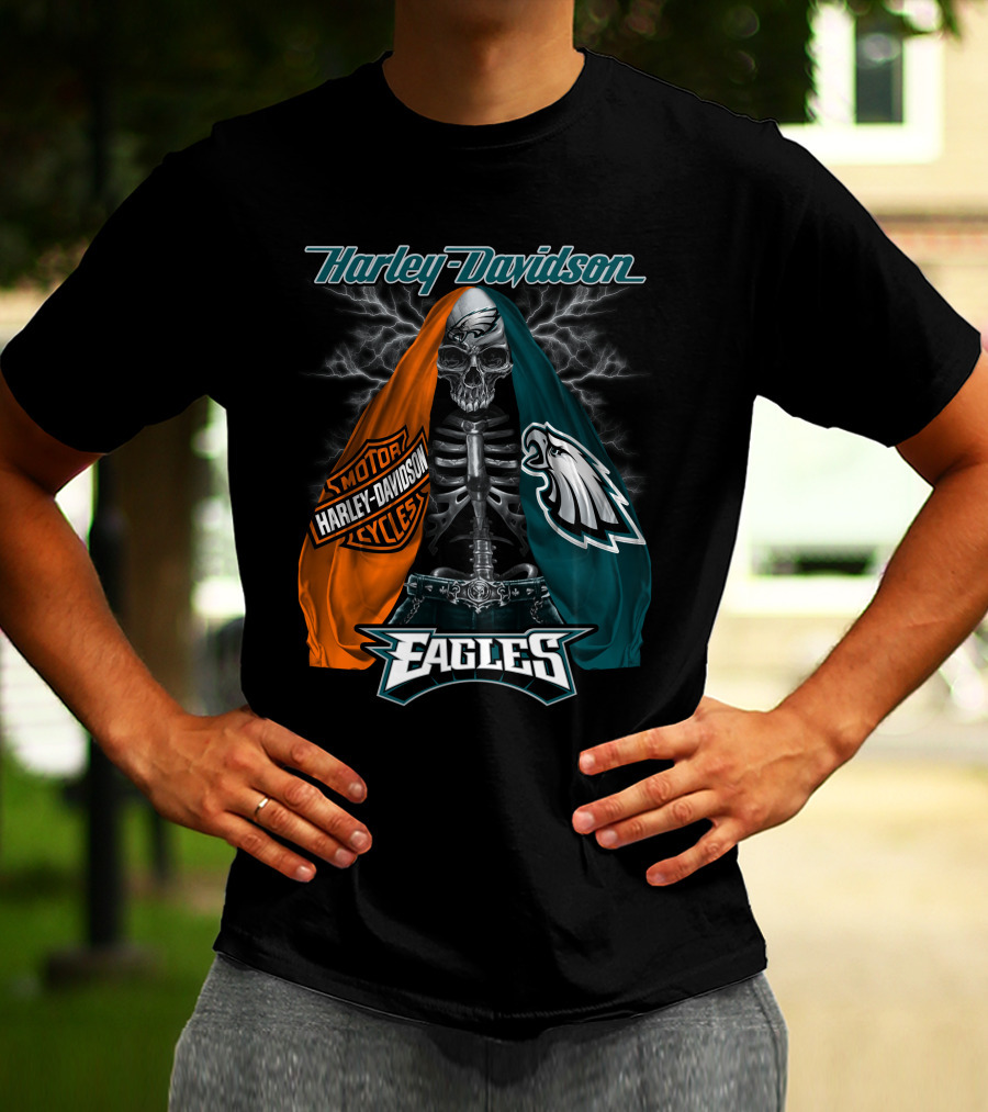 Harley Davidson Motorcycles Philadelphia Eagles Skeleton Edition T-Shirt