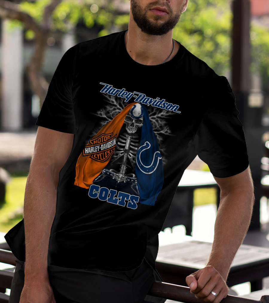 Harley Davidson Motorcycles Skull Indianapolis Colts T-Shirt