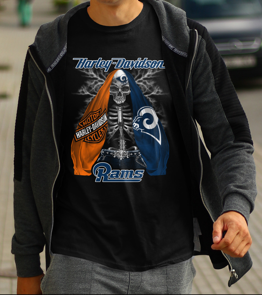 Harley Davidson Los Angeles Rams Motorcycles Skeleton T-Shirt