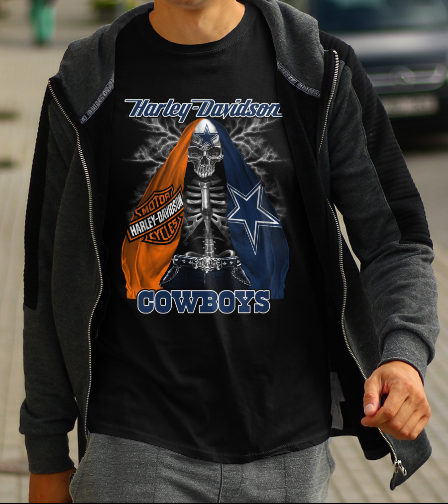 Harley Davidson Motorcycles Skeleton Dallas Cowboys T-Shirt