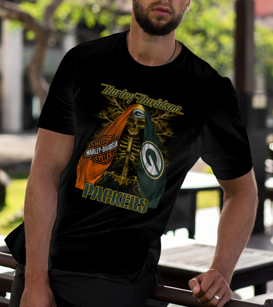 Harley Davidson Green Bay Packers Skeleton T-Shirt