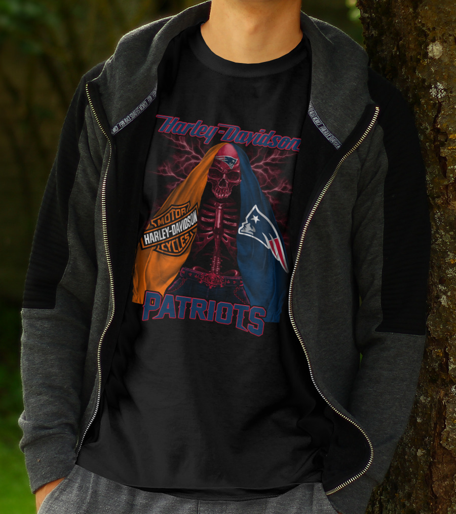Harley Davidson New England Patriots Skull Logo Collaboration T-Shirt