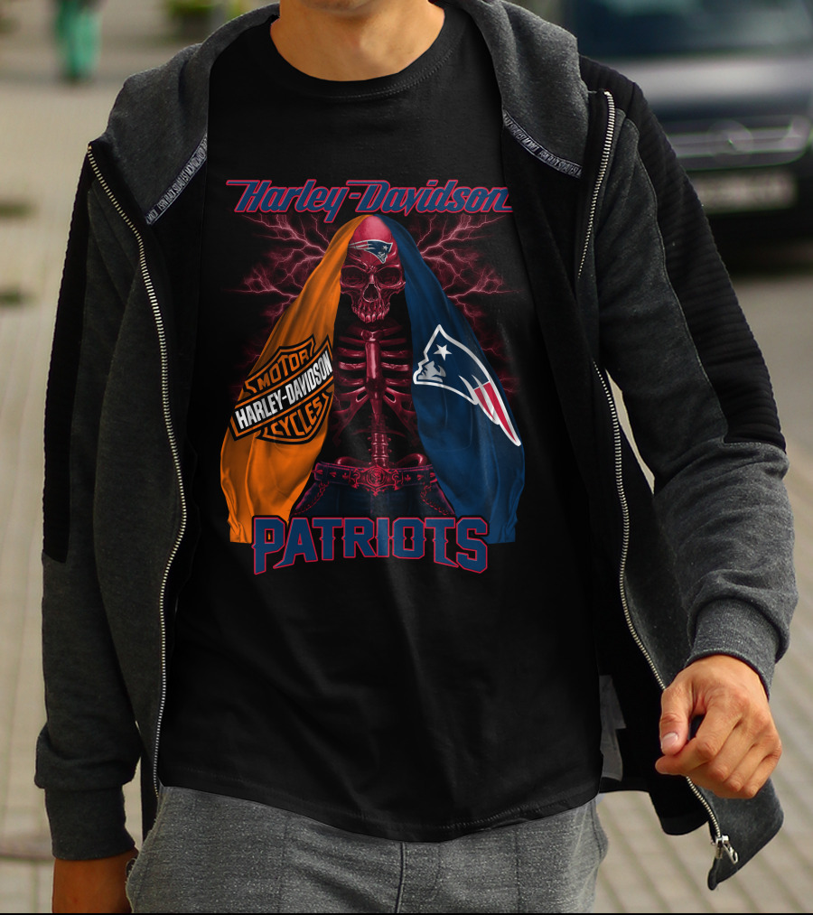 Harley Davidson New England Patriots Skull Logo Collaboration T-Shirt