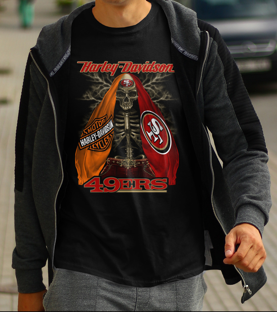 Harley Davidson San Francisco 49ers Skeleton With Motorcycles And S T-Shirt