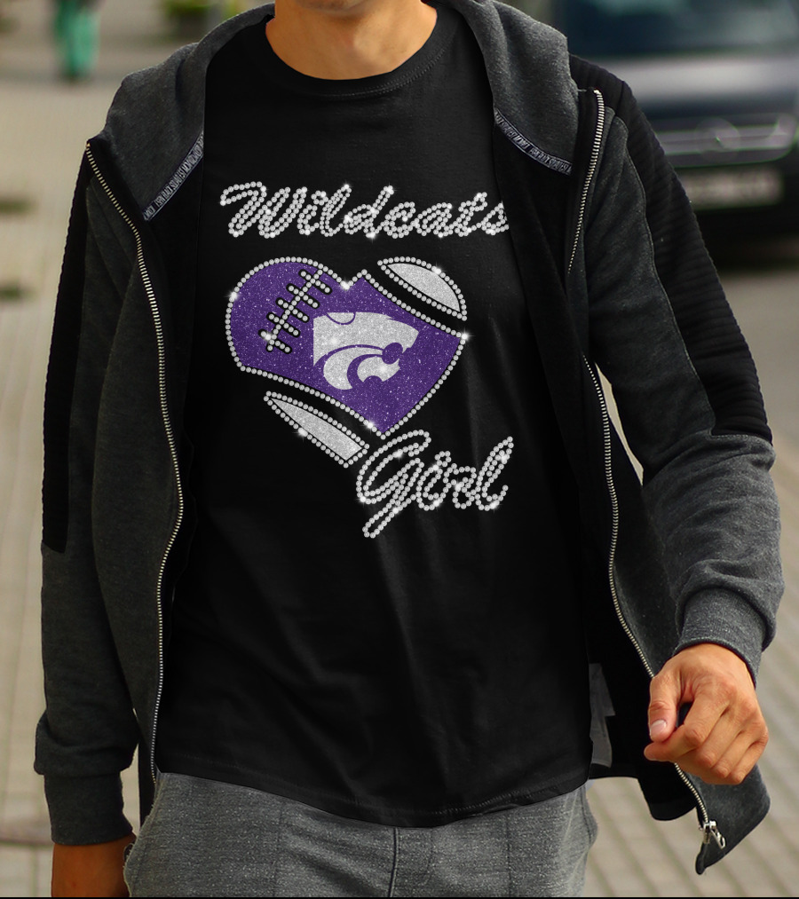 Wildcats Girl Kansas State Heart Football T-Shirt