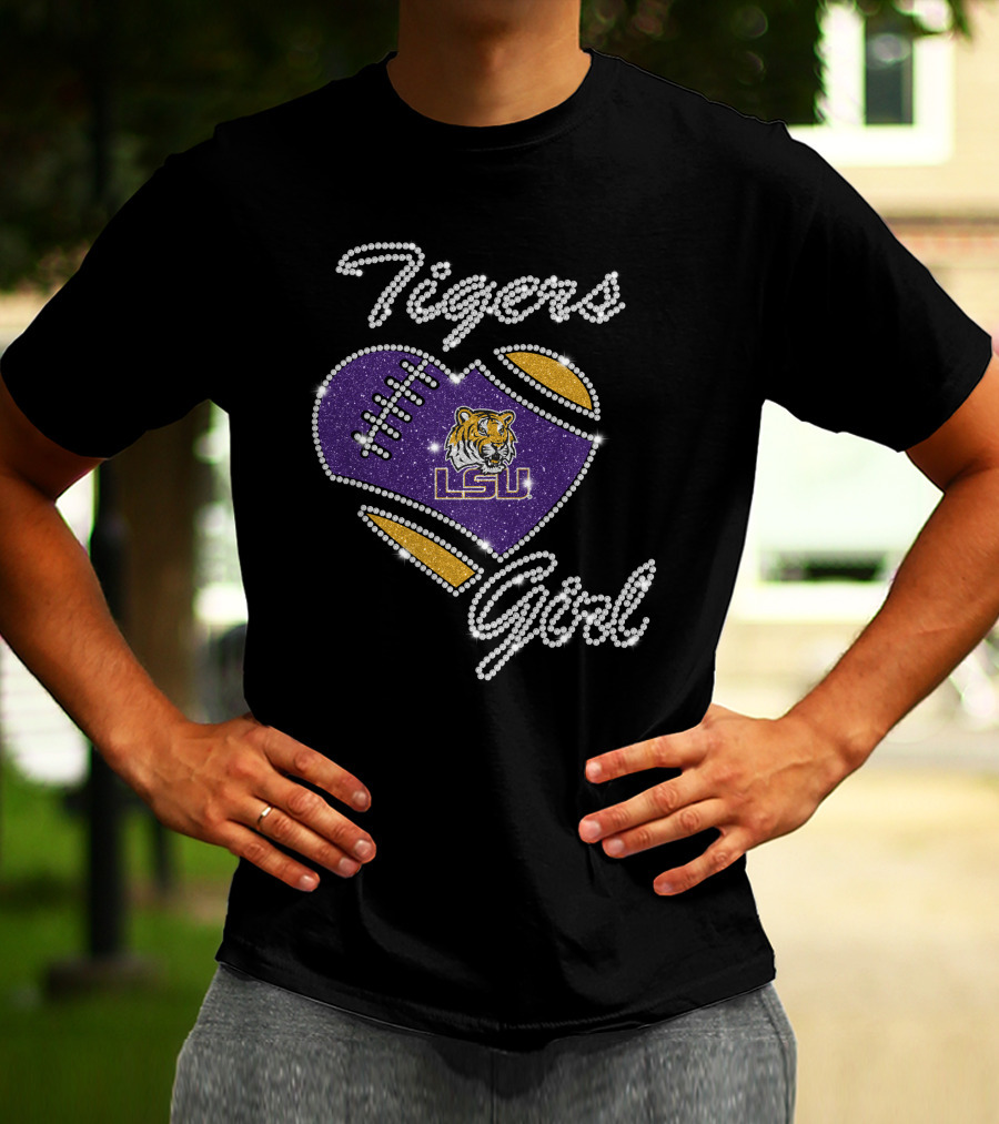 Tigers Girl Heart LSU Tigers Football Purple Gold T-Shirt