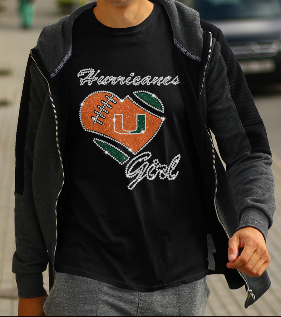 Hurricanes Girl Miami Hurricanes Heart Football U T-Shirt