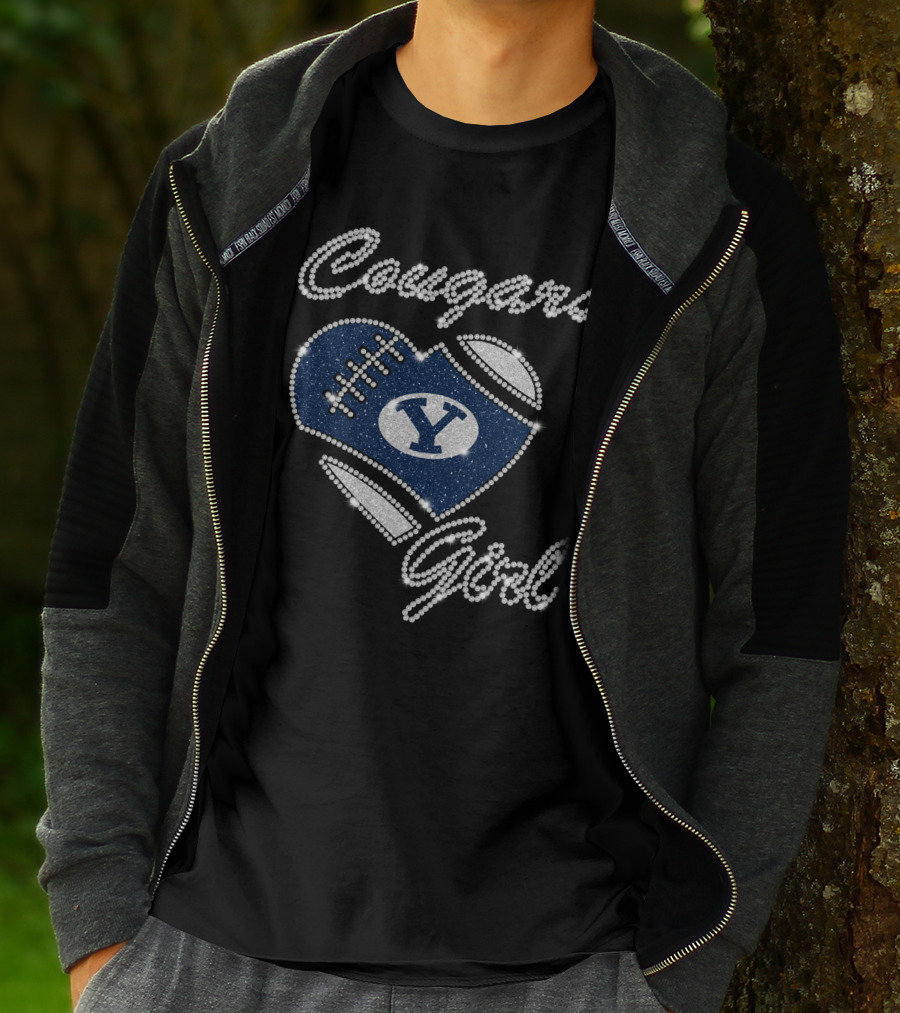 Byu Cougars Girl Football Heart Crystal T-Shirt