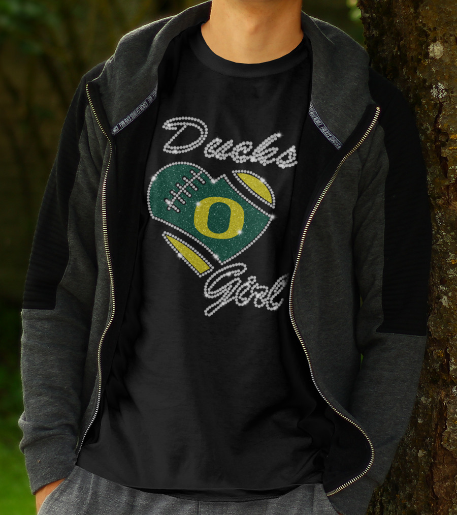 Oregon Ducks Girl Heart Football Sparkle T-Shirt