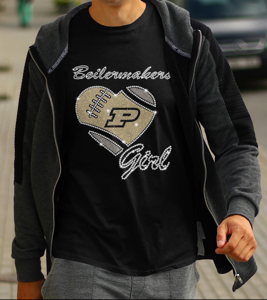 Boilermakers Girl Purdue Football Heart P Logo T-Shirt