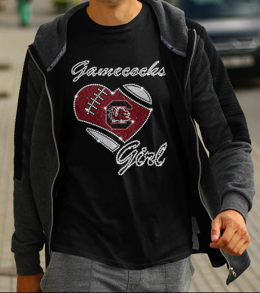 Gamecocks Girl Heart Football Sparkle T-Shirt
